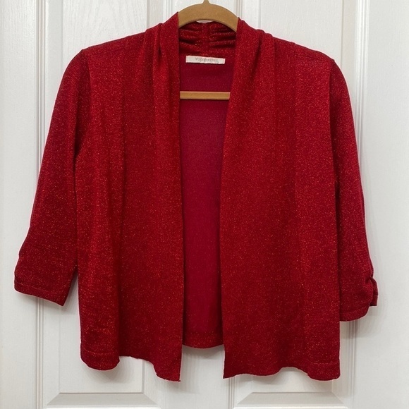 Woolworths Open Front Cardigan Red Shimmer Size Small - Picture 1 of 11